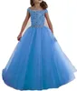 2017 Light Blue Purple Ball Gown Girls Pageant Dresses Communion Dresses For Girls With Beading Flower Girl Dress Kids Prom Evening Gowns