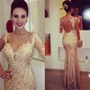 Goud One Schouder Lange Mouw Avondjurken Mermaid Sequin Jurk Sexy Backless Formal Dress Applique Lace Avondjurk Libanon Turkije