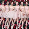 Różowy Krótkie Eleganckie Druhna Suknie Dla Panie Koronki Urodziny Krótkie Sekcja Wieczór Druhna Suknie z wysoką jakością