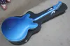 Custom Shop DaveGrohl DG Metallic Blue Полуполый корпус Джазовая электрогитара Guitarra Двойные алмазные отверстия Инкрустация бриллиантами с разделенными бриллиантами Тюнеры Grover Хромированная фурнитура