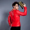 Высококачественная мужская красная черная куртка из искусственной кожи, пальто, мужской ночной клуб, бар, DJ, певица, заклепки, верхняя одежда, рок-панк, танцевальный сценический костюм