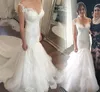 2017 Élégant Sirène Dentelle Robes De Mariée De Luxe Perles Illusion Retour Trompette Détachable Train Vintage Steven Khalil Plus La Taille Robes De Mariée