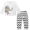 Nowa Jesień Winter Ins Set Dziecko Kids Loungewear Leisure Wear Cartoon Paski Dots 2 sztuk Odzież Garnitur Ciepłe Bawełniane Tshirt Spodnie Dla Dzieci Outfit