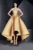 HighLow Gold Elegant Evening Dresses Strapless Sleeveless Prom Gowns With Applique Back Zipper Custom Made Formal Party Dresses 21941479