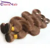 Vente de dédouanement mixte 3 pièces vague de corps malaisien vierge humain coiffure bundles # 4 brun foncé wavy wavy trétère naturel wave fullwave coudre en extensions