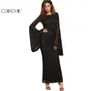 Vente en gros - COLROVIE Robes pour femmes Nouvelle arrivée Slim Crayon Longue Robe Maxi Noir Surdimensionné Manches Cloche Robe En Dentelle Florale