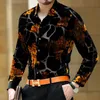 Wholesale- Exquisite flower pattern silk gold velvet hollow high-end shirt 2016 Spring&Autumn new fashion casual quality men shirt M-XXXL