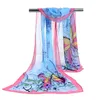Fabriek groothandel vrouw sjaal zijde merk luxe bloem vlinder dames chiffon scrawl bloem gedrukte wrap sjaal strand cover 160 * 50cm