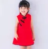 Estilo chinês meninas mini vestido crianças roupas de verão simples blusa vestido bebê cheongsam qipao cor vermelha rosa azul em 2755888