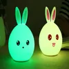 USB Rechargeable Sensitive Tap Control Bedroom Light Single Color and 7-Color Happy Rabbit Toy Silicone LED Night Light Lamp