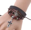 Good A++ Beaded cross leather leather bracelet burst leather bracelet FB057 mix order 20 pieces a lot Charm Bracelets