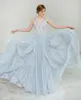 Charming 2016 Dusty Blue Chiffon Backless Bridesmaid Dresses Long Cheap Jewel Lace Beaded Sash Long Maid Of Honor Gowns Custom Made EN111511