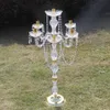 Titulares Novos 90cm de altura acrílica 5arms Candelabras de metal de ouro dourado com pingentes de cristal Pedaço de castiça de casamento 1 lote = 10 torta