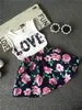2017 Barn flickor fritidsskjorta Love Linne + blomma kjol kläder set sommar mode kläder set tryckt Babykläder kostym