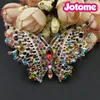 50PCS/Lot 60mm Gold Tone Butterfly Brooches For Womrn Party Formal Dress Colorful Rhinestone Pin Brooch