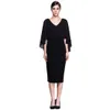 Plus Size S to XXXL Black Chiffon Cloak Batwing 3/4 Sleeve Knee-length Sheath Dresses Women Spring Summer 2017