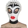 Black Sexy French Maid Latex Hood With Zipper At Back Open Eyes Small Mouth Nostril Frills Rubber Mask 00897692114