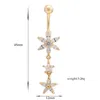 Star Flower CZ Piercings Jewelry Womens Sexy Belly Button Ring Long Dangle Navel Bar Gold Dangle Body Jewelry Piercing