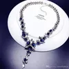 Top Qualité Cristal Fleur Colliers Pendentif Clavicule Bijoux Élégant Bleu Collier Pour La Fête De Mariage Bijoux De Mariée