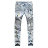 Toptan-Men Hip Hop Streç Pileli Jeans For Europe Erkekler Biker Jeans Tasarım Moda Jeans ve yabancı Amerika Birleşik Devletleri dış ticaret