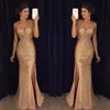 Luxury Gold Crystals Mermaid Prom Dresses Sheer Deep V-Neck Backless Split Side Evening Gowns Rhinestones Tulle Pageant Dress