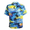 Wholesale- Men Aloha Shirt Tropical Luau Beach Hawaiian Party Sunset Palm Tree Blue And Red US SIZE Casual Hawaiians Shirts V25