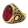 FANSSTEEL Stainless steel punk vintage jewelry wemen flower ring with red stone ring GIFT FOR BROTHERS SISTERS 13w364830706