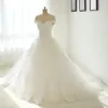 جديد قبالة الكتف الدانتيل الزفاف فستان الزفاف فساتين الكرة الحقيقية الدانتيل الظهر Vestido de Noiva Court Train Train Dress