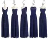 New 5 Styles Custom Made Long Bridesmaid Dresses A Line Back Zipper Floor Length Navy Blue Chiffon Ruched Cheap Prom Evening Party Dress