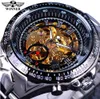 Winner Classic Series Golden Movement Inside Silver Stainless Steel Mens Skeleton Watch Top Brand Luxury Fashion Automatic Watch