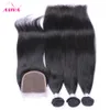 9A Lace Closure With Brazilian Virgin Hair Weave Bundles Unprocessed Peruvian Malaysian Indian Cambodian Straight Remy Human Hair Extensions