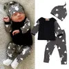 Schattige pasgeboren baby meisje jongen kleding herten tops t-shirt lange mouw + broek casual hoed cap 3 stks outfits instellen herfst