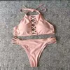 2017 Halter Sexy Bikini Fashion Gilrs Summer Beach Swimwear Black Pink Green Maroon 4 Colors Two Bikinis For Women