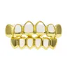 Newest 18K Real Gold Plated Iced Out HipHop Hollow Teeth Grillz Top & BottomHalloween Christmas Party Gift