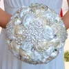 Zijde rose bruids boeket bruiloft accessoires broche crystal parel handgemaakte bruiloft boeket houden bloemen wit en geel