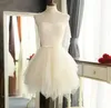 New Arrival Bez Ramiączek Klejnot Tulle Light Szampana Druhna Dresses Kolana Długość Brides Maid Druhna