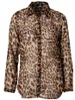 Sexy Women Chiffon Shirt Leopard Print Semi-sheer Blouse Long Sleeve Loose Casual Top Brown