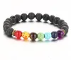 Charm Bracelets Top Plaza Men Women Colorful Lava Rock Beads Chakra Bracelet Black Healing Energy Stone Gemstone Bracelet