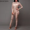 Groothandel - Nieuwe Zomer Stijl Zwarte Turtleneck Lange Mouw Sequin Lovertjes Vrouwen Jumpsuit Bodysuit Sexy Jumpsuits voor Dames Clubwear Rompertjes