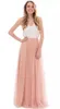 Hot Sale 2017 Blush Pink Tulle Två Piece Brudtärna Klänningar Lång Billiga Vit V-Neck Ruched Golv Längd Boho Maid of Honor Gowns EN3041