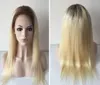 100 Human Hair Siwss Lace Front Wig 20 inches Ombre Color 4/613 Blonde Full Lace Wigs Fast Express Delivery