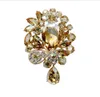 3" Gold Plated Large Champagne Crystal Rhinestone Diamante Luxury Wedding Bridal Drop Brooch Women Jewelry Accessory