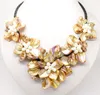 natural pearl & pink shell pearl 5 flower pendant necklace 18 long225e