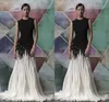 Black And White Mermaid Evening Dresses With Colorful Beaded 2017 Crew Sleeveless Chiffon Sweep Train Prom Dress Zipper Back Formal Wear