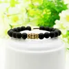 Kraftfulla män Guld Smycken Partihandel 8mm Svart Matt Agate Stone Beaded With Exquisite Micro Inlay Zircon Charm Armband