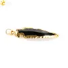 Csja guldplatta koppar naturlig svart indisk agat pilspets charms halsband hänge reiki sten födelsedag jul gåva dagligen jude282b