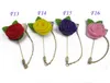 Darmowa Wysyłka! 12 sztuk / partia 4 cm Filc Flowers Leaf Męskie Akcesoria Vintage Broszki Złoty Kij Pin Mężczyźni Garnitku Pinów Lapel z łańcuchem