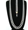 MENS 14K GOLD STAINLESS STEEL MIAMI CUBAN CHAIN NECKLACE BRACELET SET