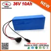 Rechargeable 36v electric bike battery 10ah lithium li ion battery pack 500w bicycle scooter with 15A BMS 2A charger