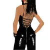 Femmes de style nouveaut￩ Sexy Lace Up Costume Black Catsuit Black Dance Clubwear Sans Suit de la combinaison Open Back Letex comme Bodysuits276Q